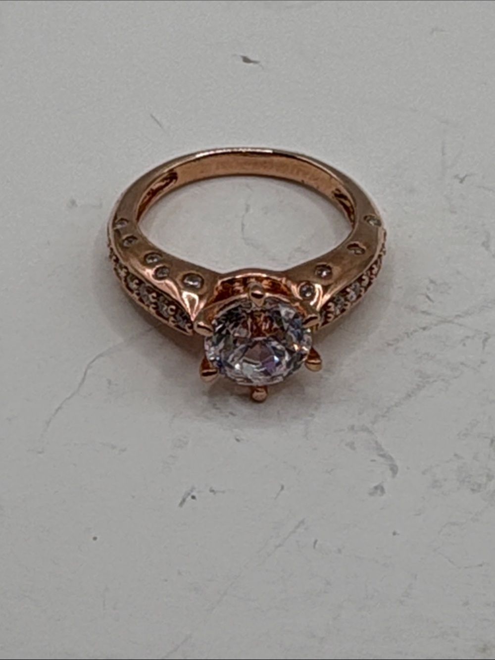 Rose Gold Solitaire Ring with Clear Center Stone Size 8